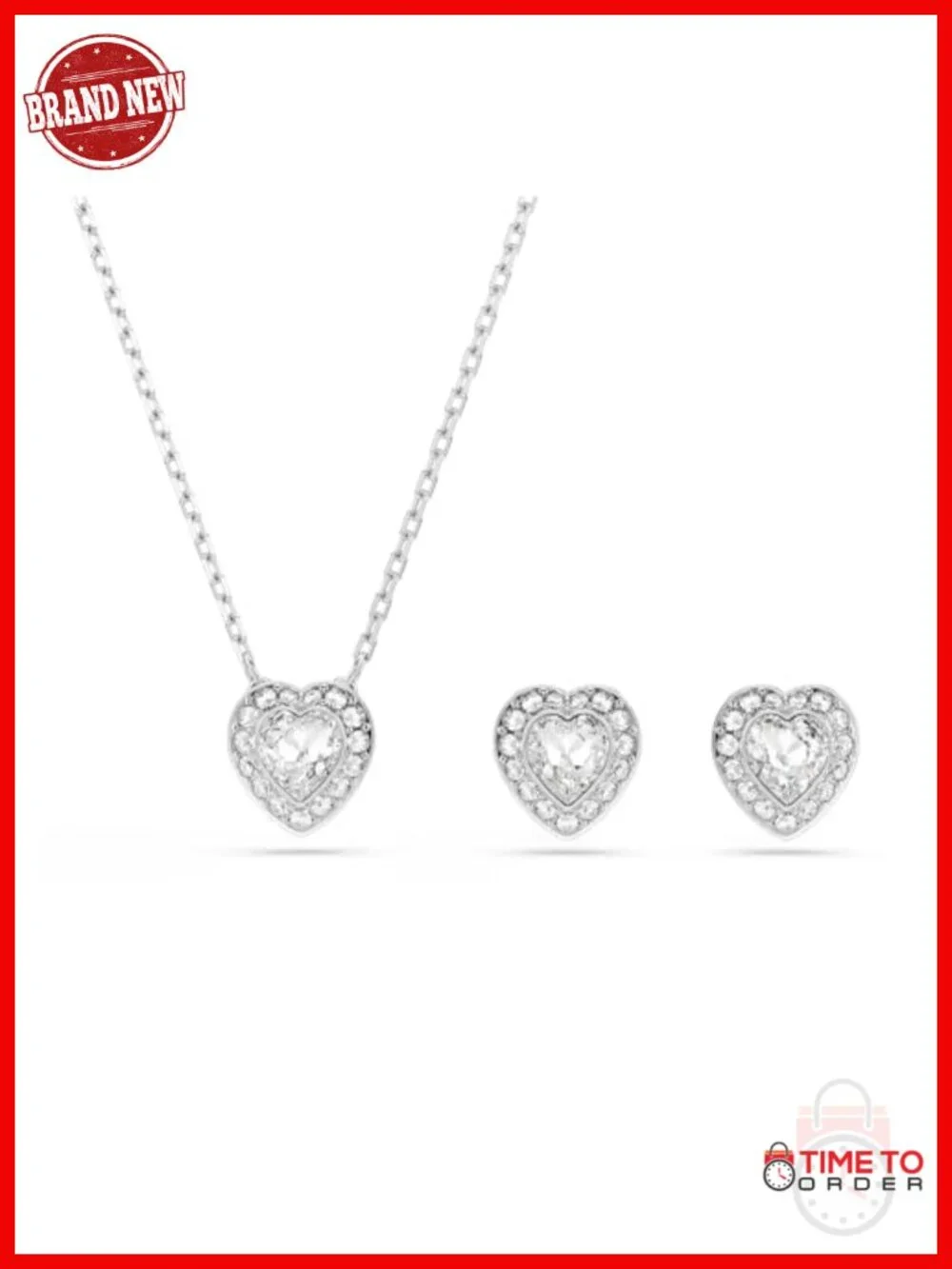 Heart Crystal & Pearl 3-Piece Jewelry Set - Rhodium Finish - Necklace,
